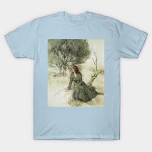 Girl sitting on the river bank  - Arthur Rackham T-Shirt